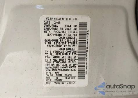 2009 Nissan Murano Sl z USA, uszkodzony, nr VIN JN8AZ18U89W013732